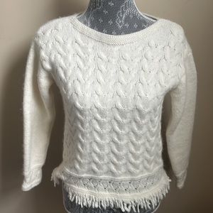 Anthropologie White Cable Knit Sweater